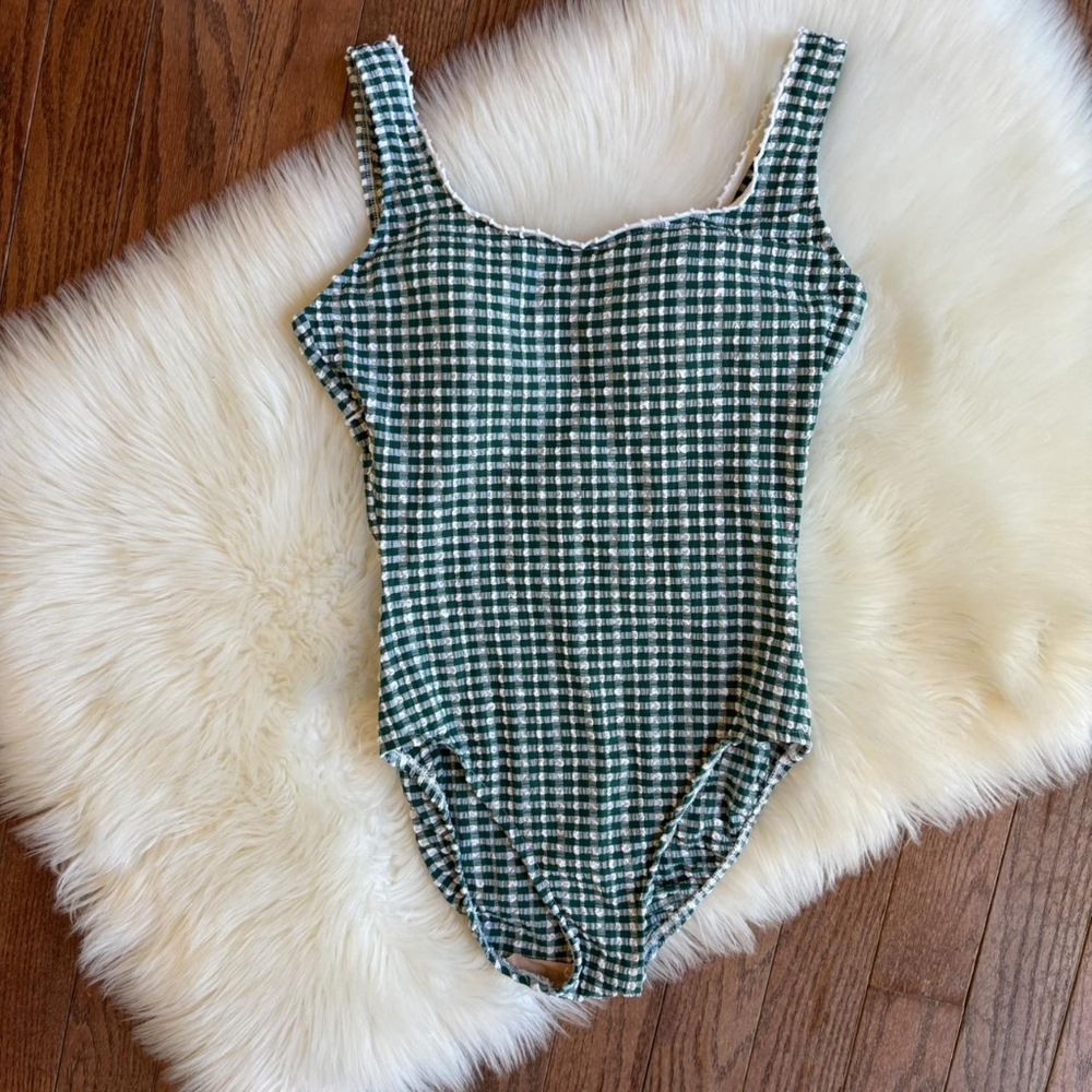 Mainstream Women's Green Gingham Print One Piece Swimsuit